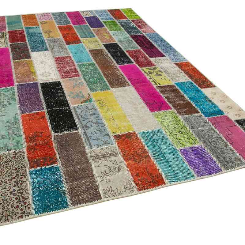 Multicolor Patchwork Hand-Knotted Turkish Rug - 6' 7" x 9' 10" (79" x 118") - K0051284