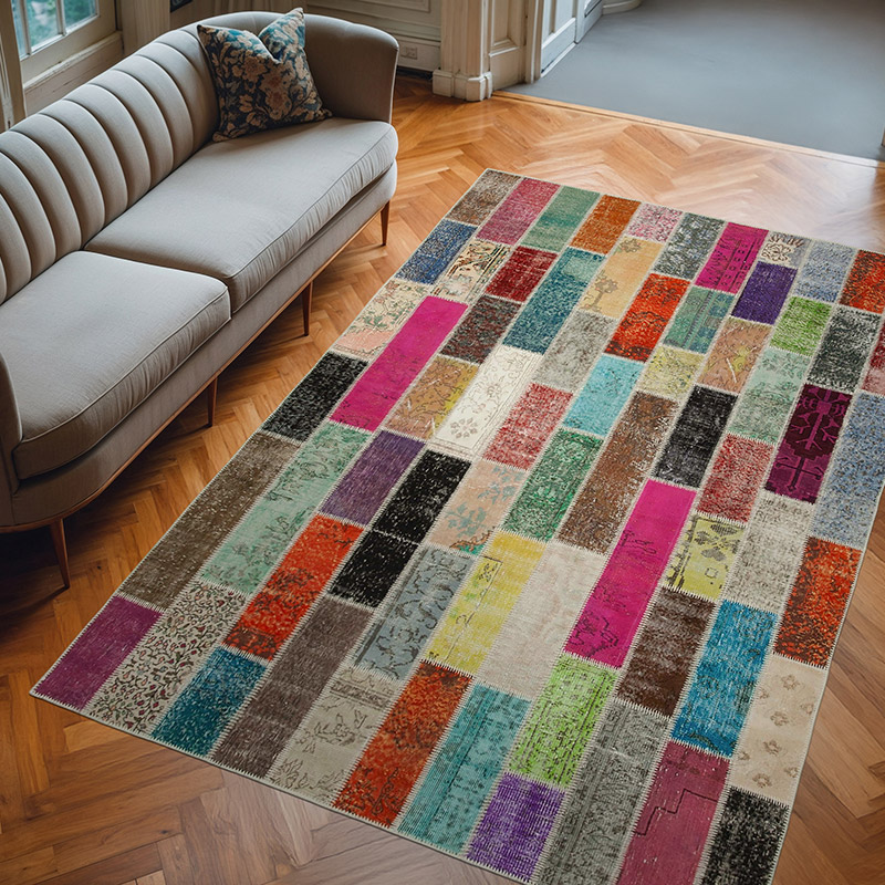 Multicolor Alfombra De Retazos Turca Sobre-teñida - 200 cm x 300 cm - K0051284