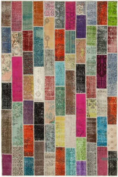 Multicolor Patchwork Hand-Knotted Turkish Rug - 6' 7" x 9' 10" (79" x 118")