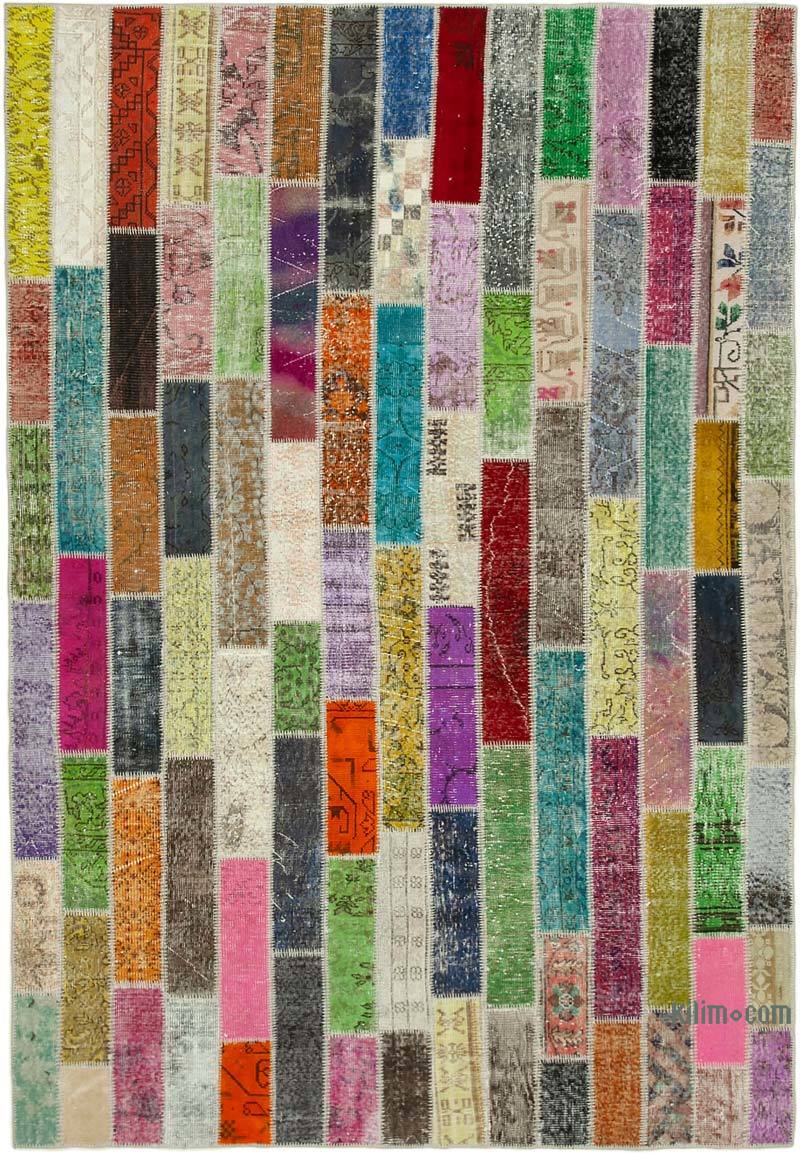 Multicolor Patchwork Hand-Knotted Turkish Rug - 6' 11" x 10'  (83" x 120") - K0051285