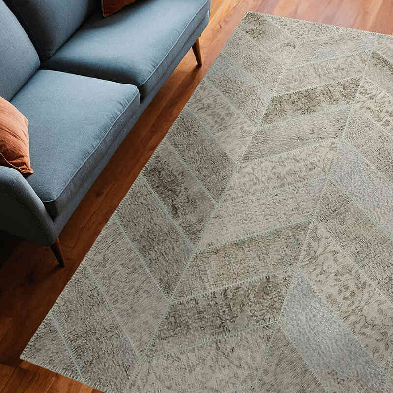 Gris Alfombra De Retazos Turca Sobre-teñida - 191 cm x 262 cm - K0051286