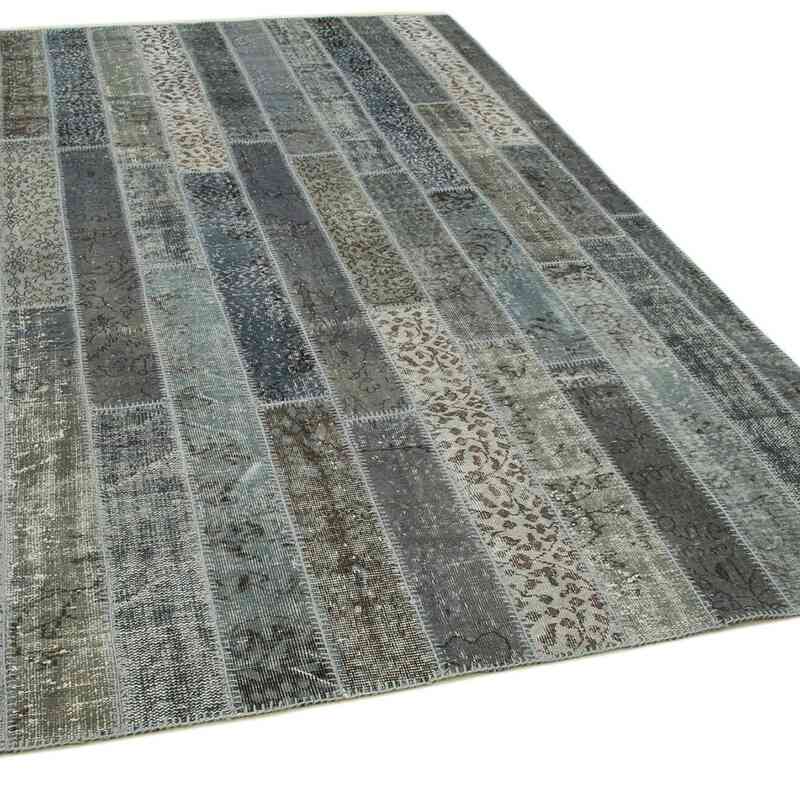Grey Patchwork Hand-Knotted Turkish Rug - 6' 8" x 10'  (80" x 120") - K0051287