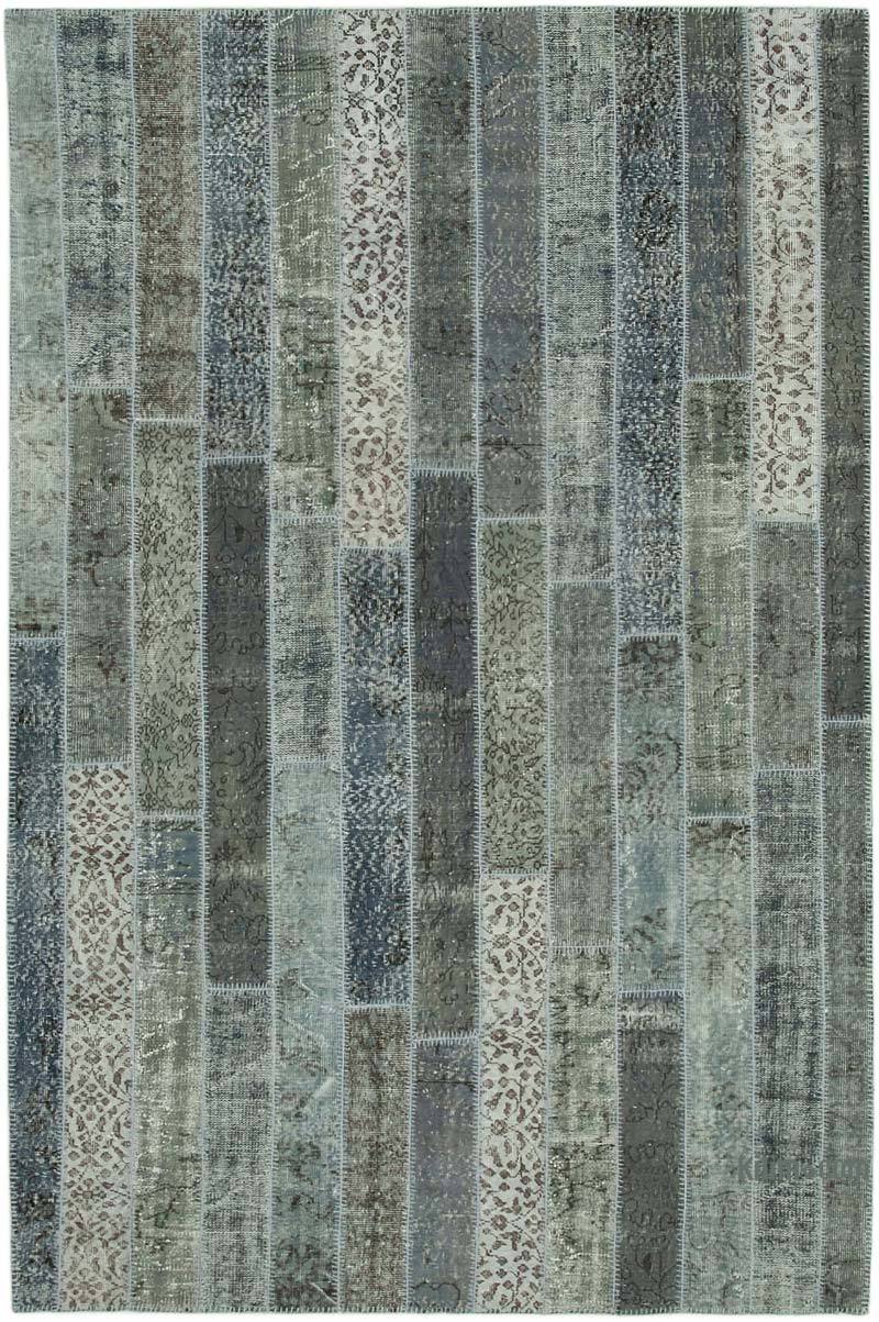 Grey Patchwork Hand-Knotted Turkish Rug - 6' 8" x 10'  (80" x 120") - K0051287
