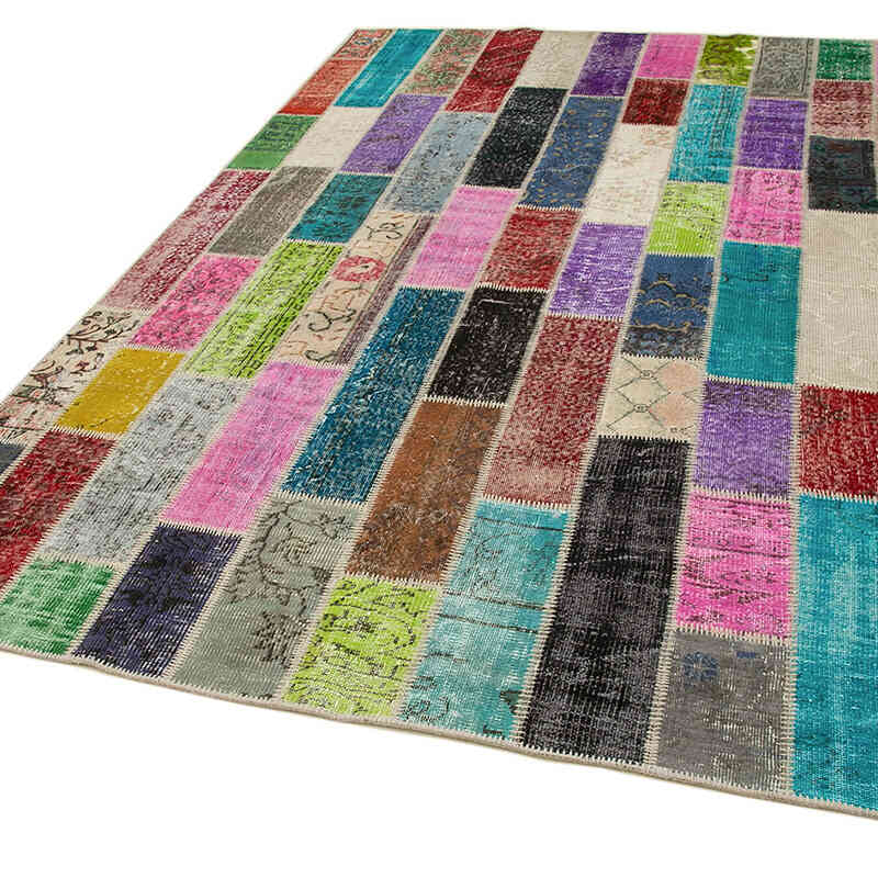 Multicolor Alfombra De Retazos Turca Sobre-teñida - 195 cm x 304 cm - K0051288