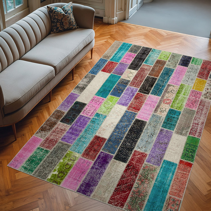 Multicolor Alfombra De Retazos Turca Sobre-teñida - 195 cm x 304 cm - K0051288