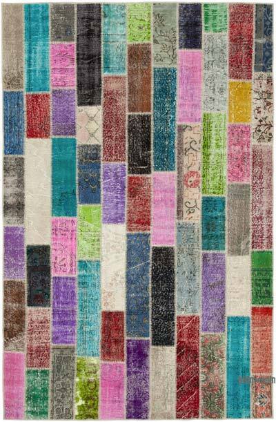 Çok Renkli Boyalı Patchwork Halı - 195 cm x 304 cm
