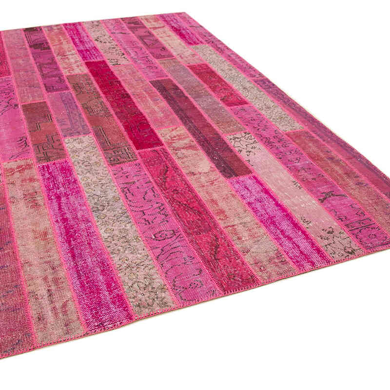 Pink Patchwork Hand-Knotted Turkish Rug - 6' 9" x 10'  (81" x 120") - K0051290
