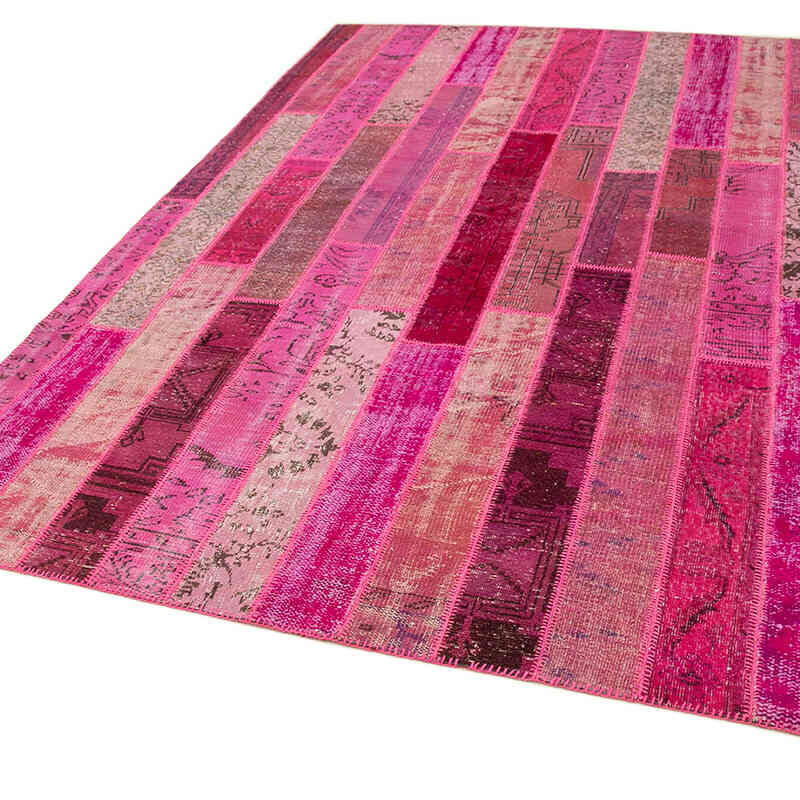 Pink Patchwork Hand-Knotted Turkish Rug - 6' 9" x 10'  (81" x 120") - K0051290