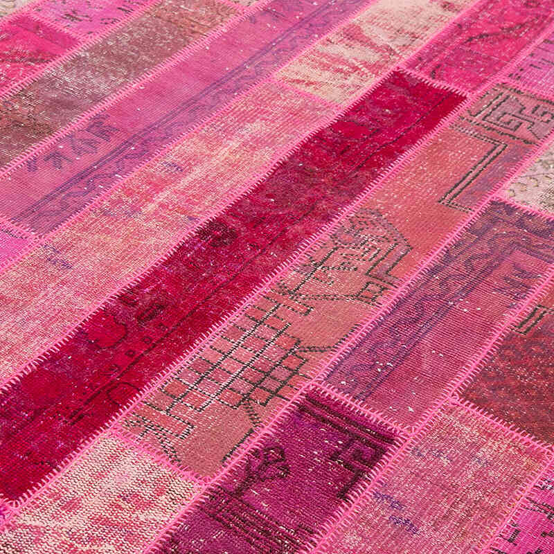 Pink Patchwork Hand-Knotted Turkish Rug - 6' 9" x 10'  (81" x 120") - K0051290