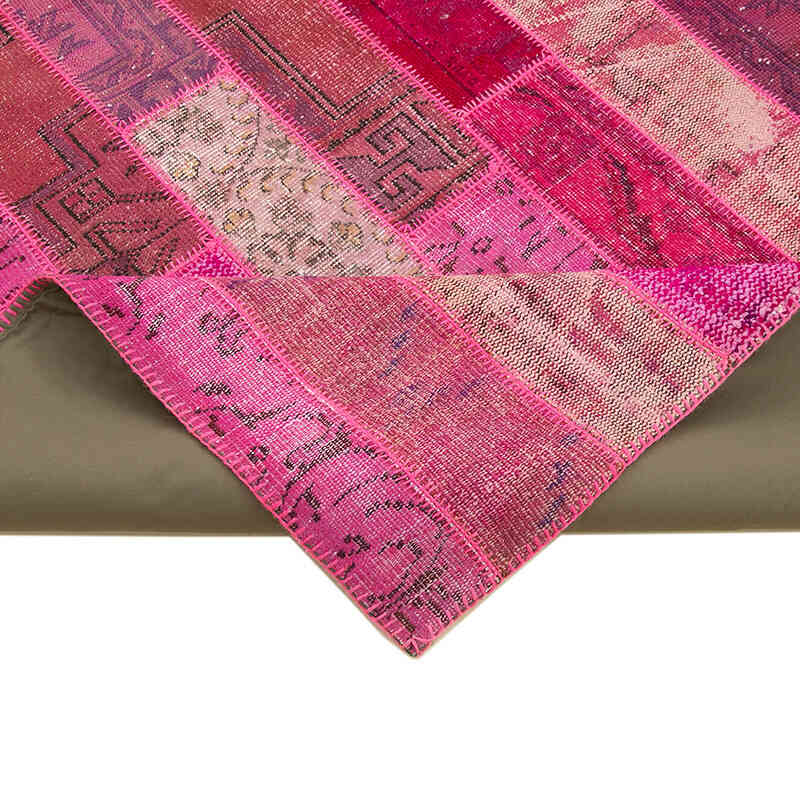 Pink Patchwork Hand-Knotted Turkish Rug - 6' 9" x 10'  (81" x 120") - K0051290