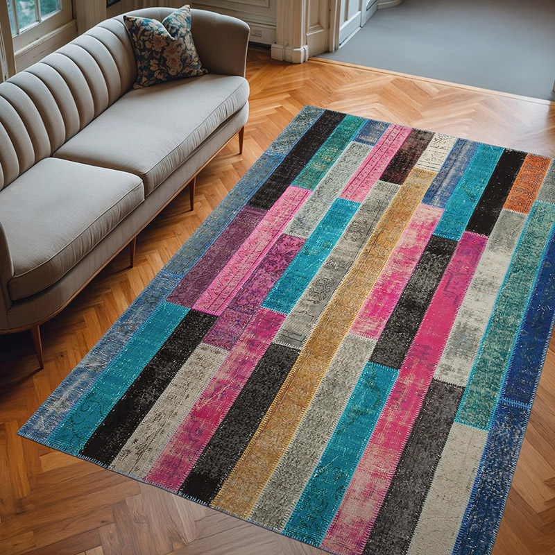 Multicolor Alfombra De Retazos Turca Sobre-teñida - 200 cm x 300 cm - K0051291