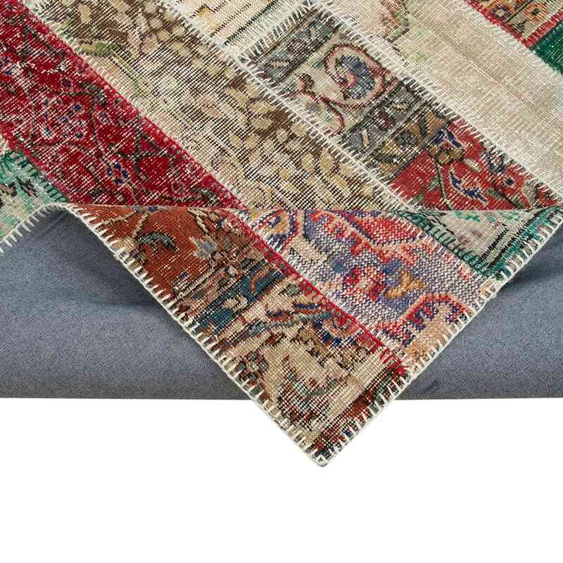 Multicolor, Red Patchwork Hand-Knotted Turkish Rug - 6' 7" x 9' 11" (79" x 119") - K0051292