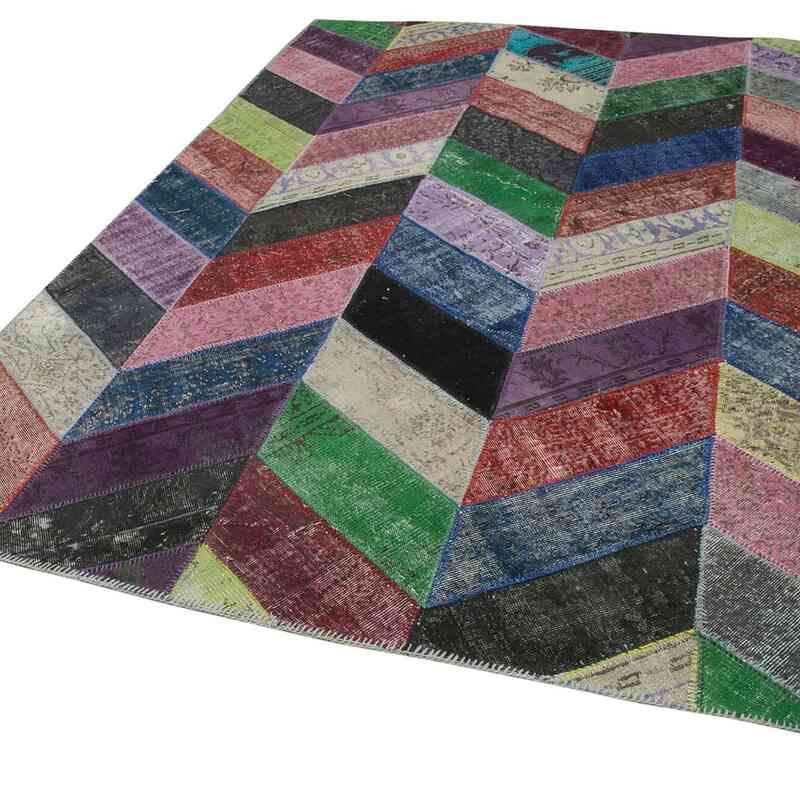 Multicolor Patchwork Hand-Knotted Turkish Rug - 7' 1" x 9' 11" (85" x 119") - K0051293