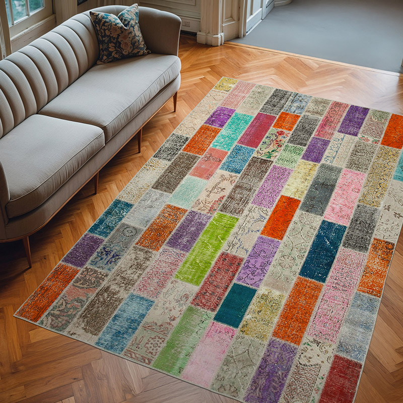 Multicolor Alfombra De Retazos Turca Sobre-teñida - 206 cm x 307 cm - K0051295