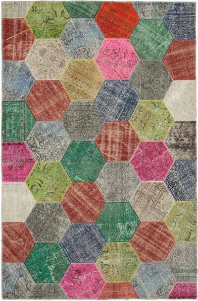 Multicolor Patchwork Hand-Knotted Turkish Rug - 6' 8" x 10'  (80" x 120")