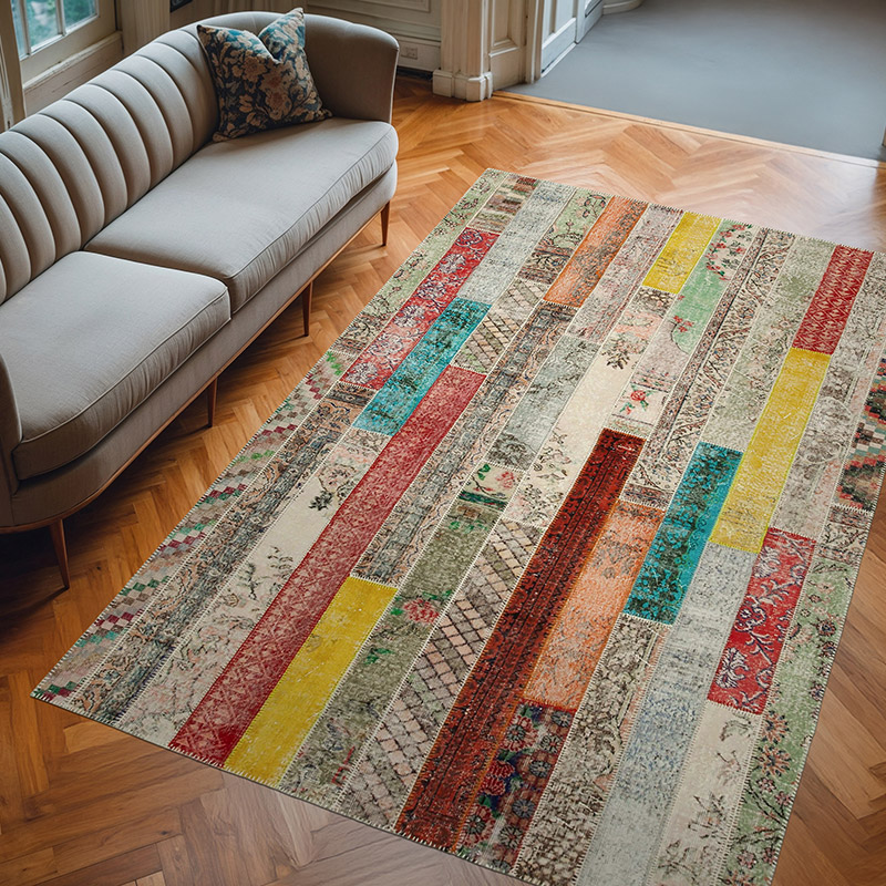 Multicolor, Rojo Alfombra Turca de Retazos - 202 cm x 305 cm - K0051297