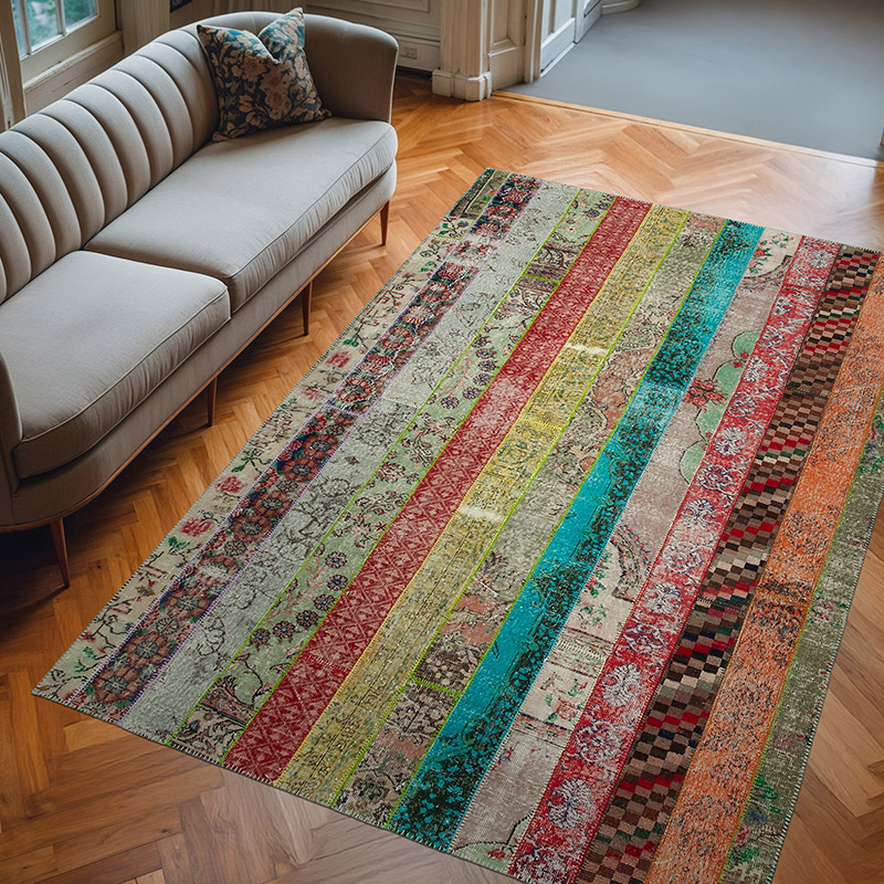 Multicolor Patchwork Hand-Knotted Turkish Rug - 6' 8" x 10'  (80" x 120") - K0051298