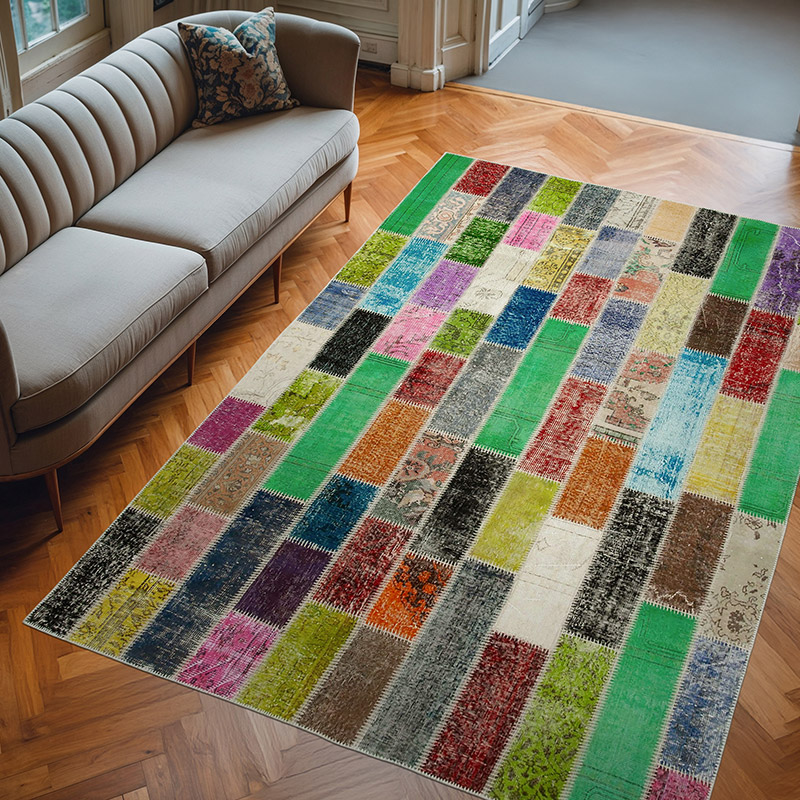 Multicolor Alfombra De Retazos Turca Sobre-teñida - 200 cm x 295 cm - K0051300