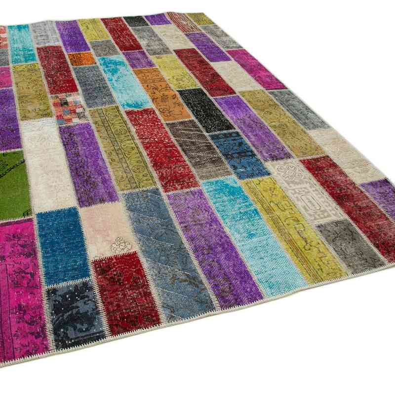 Multicolor Patchwork Hand-Knotted Turkish Rug - 6' 8" x 9' 10" (80" x 118") - K0051301