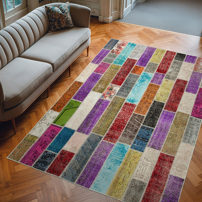 Çok Renkli Boyalı Patchwork Halı - 203 cm x 300 cm - K0051301