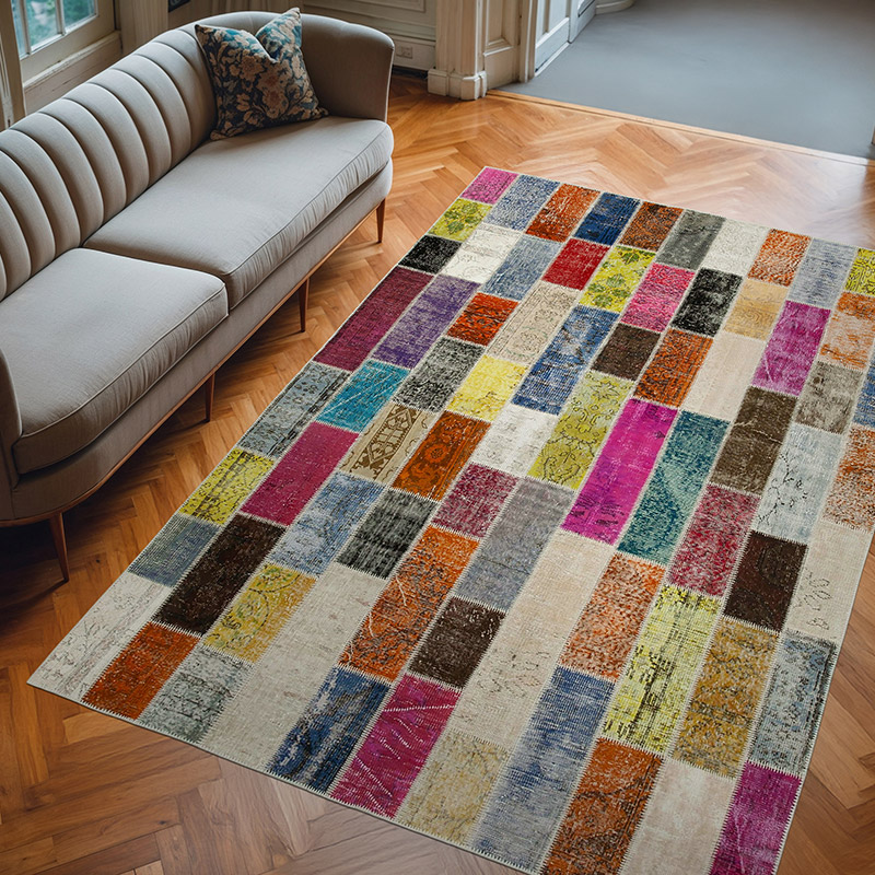 Çok Renkli Boyalı Patchwork Halı - 203 cm x 300 cm - K0051302