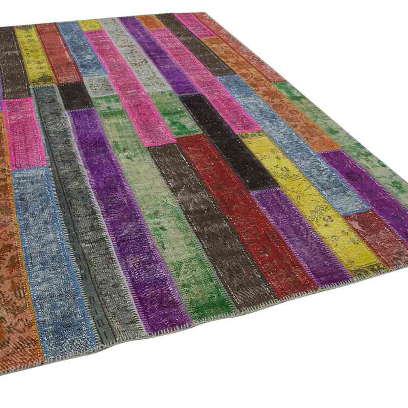 Multicolor Patchwork Hand-Knotted Turkish Rug - 6' 9" x 9' 11" (81" x 119") - K0051304