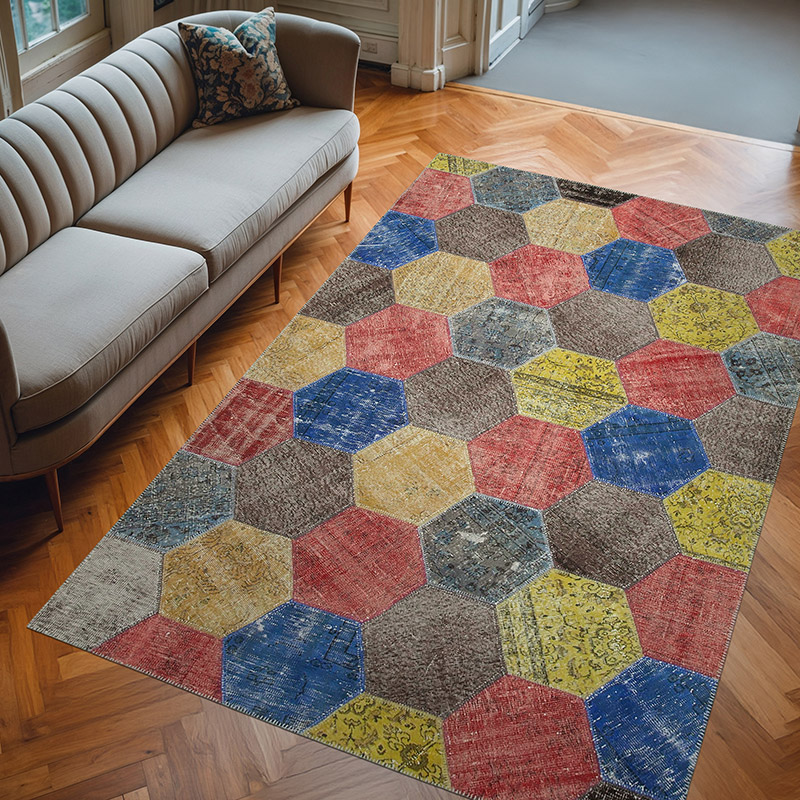 Multicolor, Rojo Alfombra De Retazos Turca Sobre-teñida - 202 cm x 309 cm - K0051305