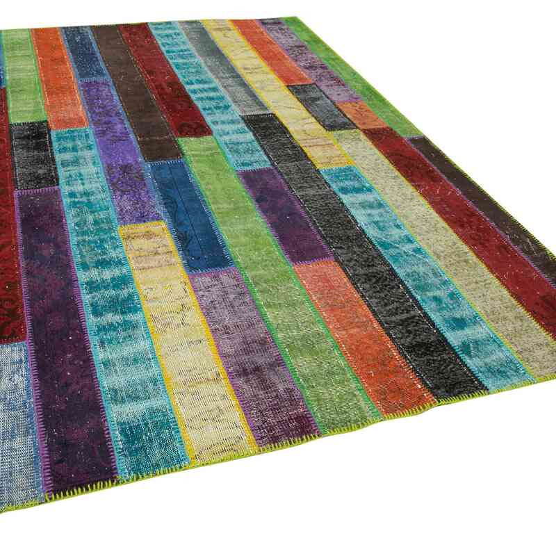 Multicolor Patchwork Hand-Knotted Turkish Rug - 6' 8" x 9' 11" (80" x 119") - K0051306