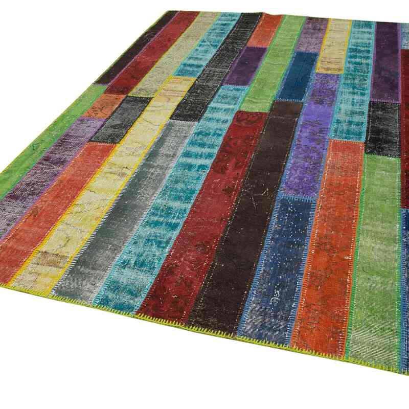 Multicolor Patchwork Hand-Knotted Turkish Rug - 6' 8" x 9' 11" (80" x 119") - K0051306