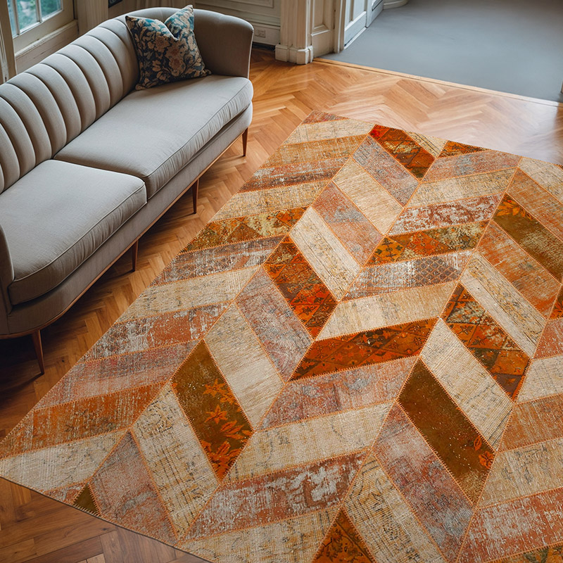 Naranja Alfombra De Retazos Turca Sobre-teñida - 249 cm x 308 cm - K0051310