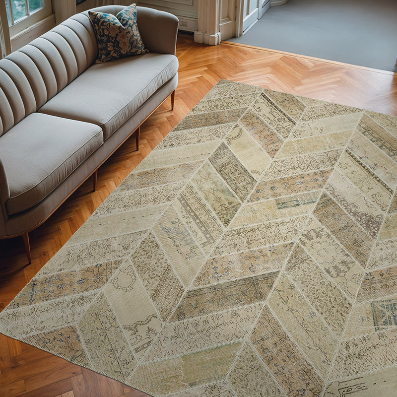 Beige Alfombra De Retazos Turca Sobre-teñida - 248 cm x 312 cm - K0051312