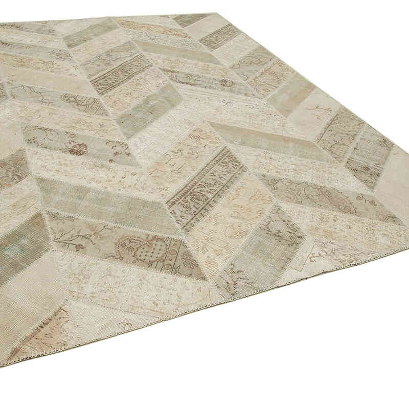 Beige Patchwork Hand-Knotted Turkish Rug - 8'  x 10' 1" (96" x 121") - K0051318