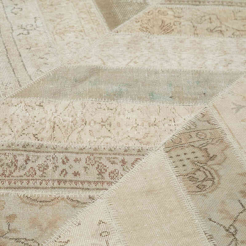 Beige Patchwork Hand-Knotted Turkish Rug - 8'  x 10' 1" (96" x 121") - K0051318