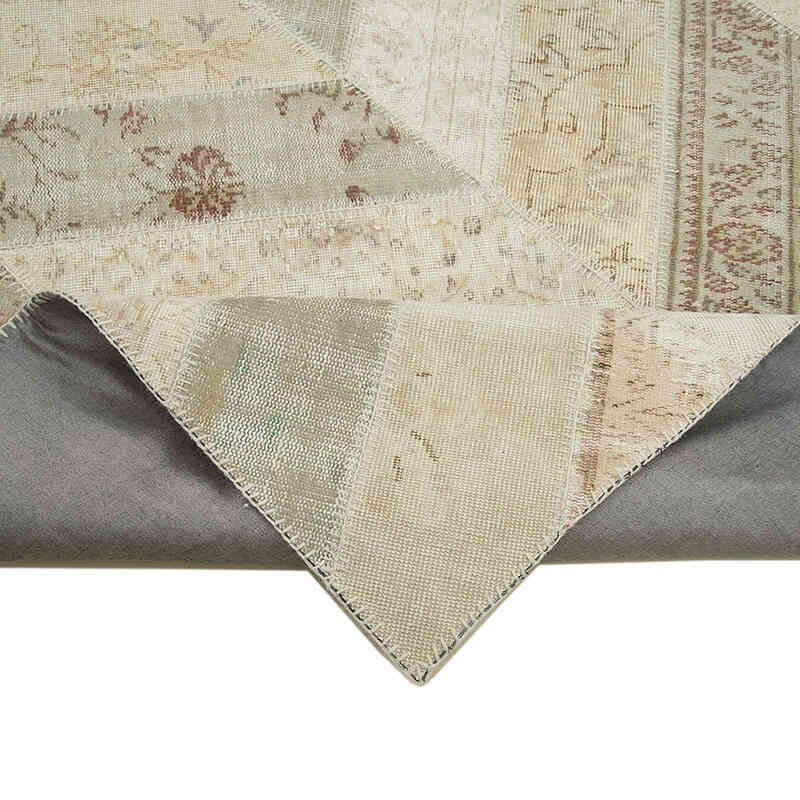 Beige Patchwork Hand-Knotted Turkish Rug - 8'  x 10' 1" (96" x 121") - K0051318