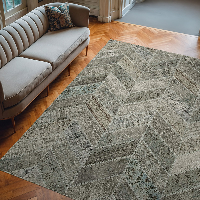Gris Alfombra De Retazos Turca Sobre-teñida - 245 cm x 309 cm - K0051321