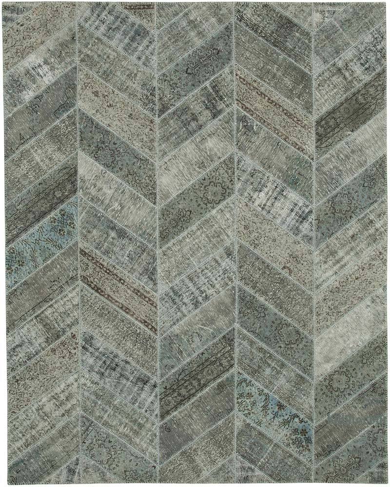 Grey Patchwork Hand-Knotted Turkish Rug - 8'  x 10' 2" (96" x 122") - K0051321