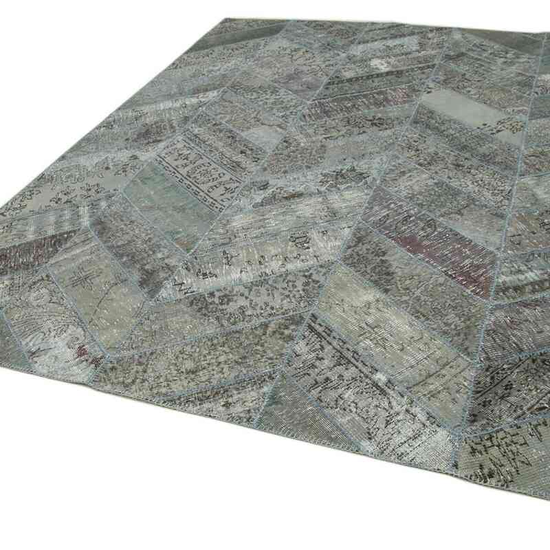 Grey Patchwork Hand-Knotted Turkish Rug - 8' 1" x 10' 1" (97" x 121") - K0051322