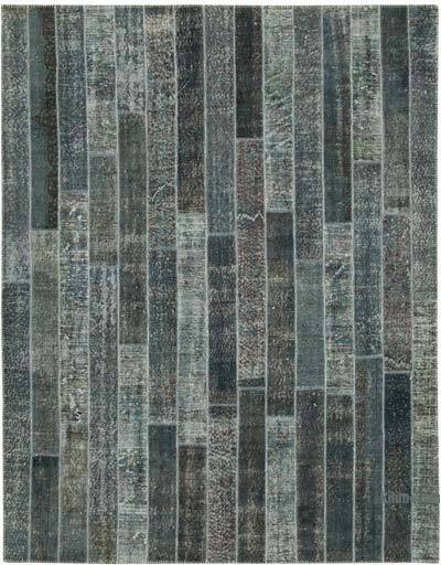 Gray Patchwork Hand-Knotted Turkish Rug - 7' 10" x 10' 1" (94" x 121")
