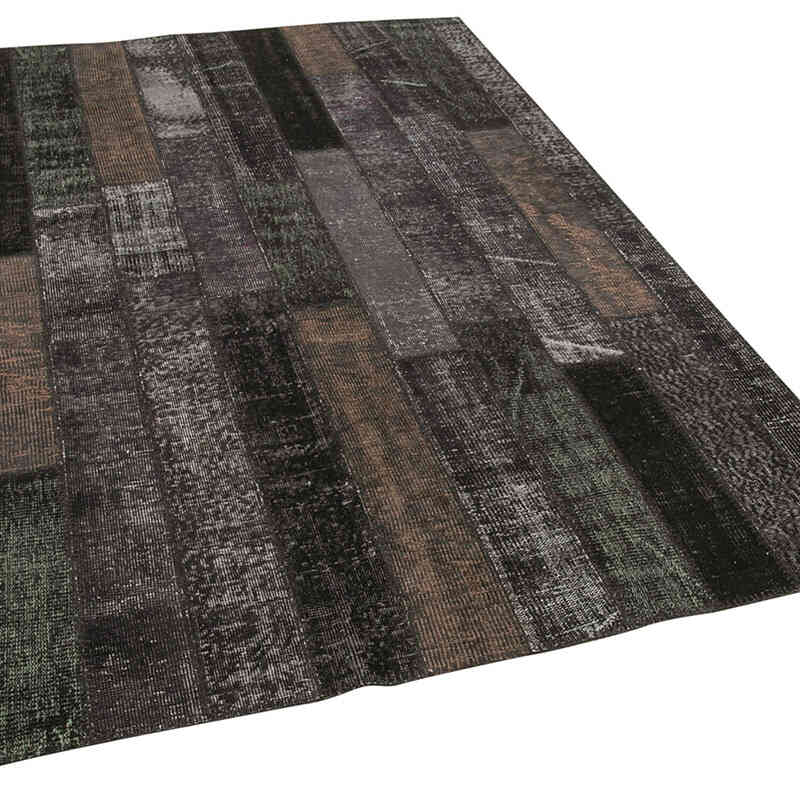 Brown Patchwork Hand-Knotted Turkish Rug - 5' 7" x 8'  (67" x 96") - K0051328
