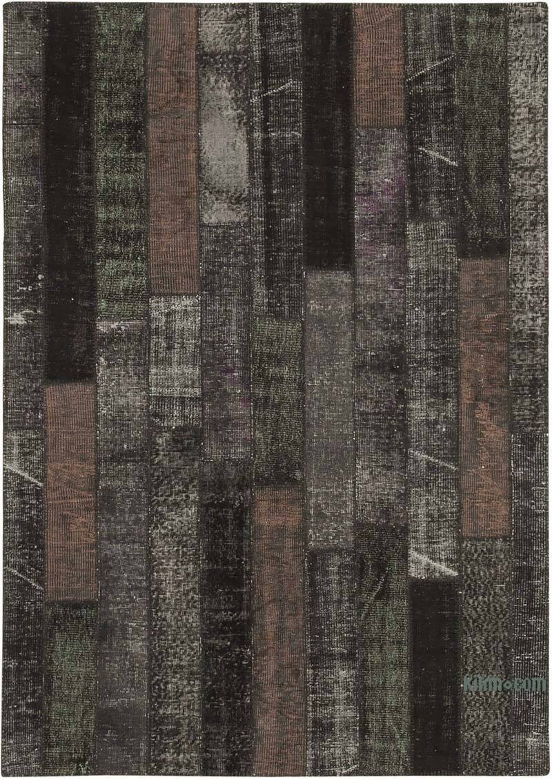 Brown Patchwork Hand-Knotted Turkish Rug - 5' 7" x 8'  (67" x 96") - K0051328