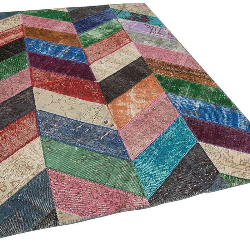 Multicolor Patchwork Hand-Knotted Turkish Rug - 5' 7" x 8' 1" (67" x 97") - K0051330