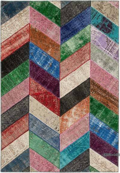 Çok Renkli Boyalı Patchwork Halı - 170 cm x 246 cm