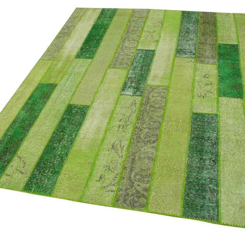 Green Patchwork Hand-Knotted Turkish Rug - 5' 9" x 8'  (69" x 96") - K0051335
