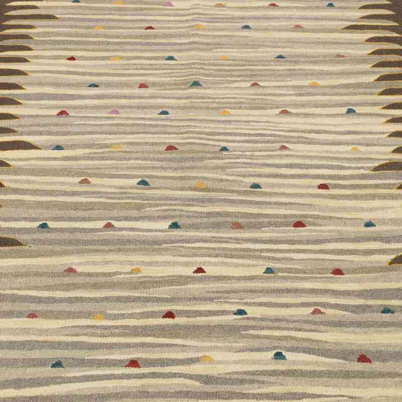 Beige, Marrón Nueva Alfombra Turca Kilim - 121 cm x 180 cm - K0051350