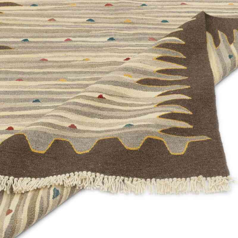 Beige, Marrón Nueva Alfombra Turca Kilim - 121 cm x 180 cm - K0051350