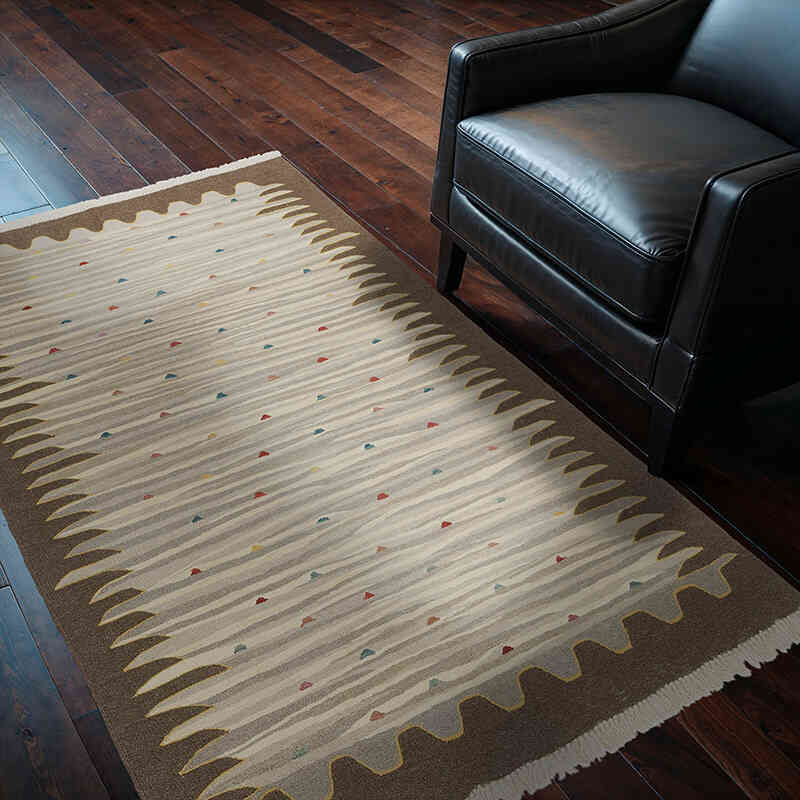 Beige, Marrón Nueva Alfombra Turca Kilim - 121 cm x 180 cm - K0051350