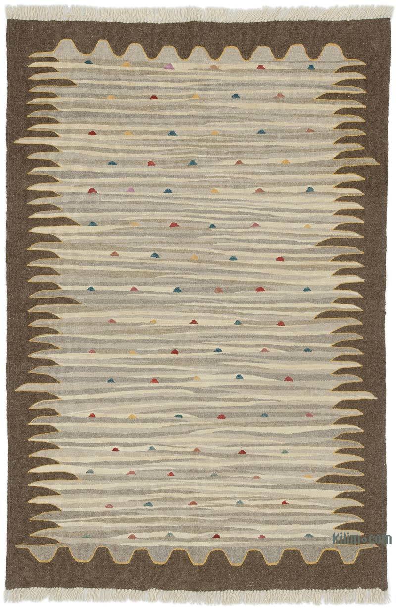 Beige, Marrón Nueva Alfombra Turca Kilim - 121 cm x 180 cm - K0051350