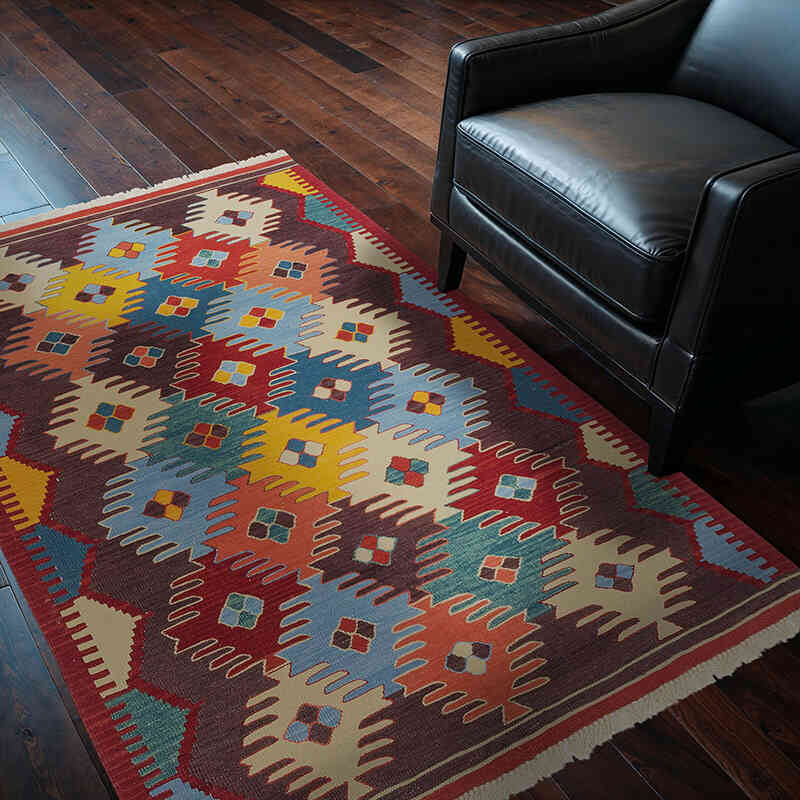 Çok Renkli Yeni Kök Boya El Dokuma Kilim - 127 cm x 178 cm - K0051353