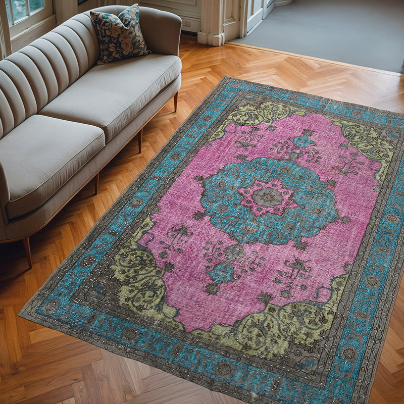 Gray Hand Carved Over-Dyed Rug - 7' 5" x 10' 6" (89" x 126") - K0051572
