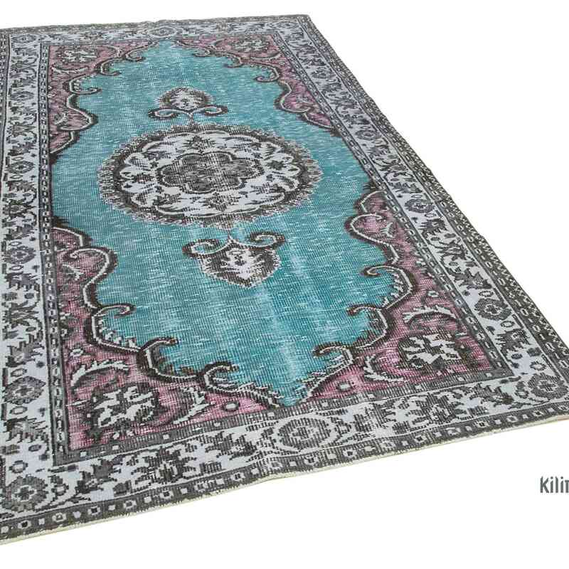 Aqua Hand Carved Over-Dyed Rug - 5'  x 8' 3" (60" x 99") - K0051588